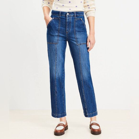 Loft High Rise Utility Straight Jeans Womens Waist Size 32 - Picture 1 of 9